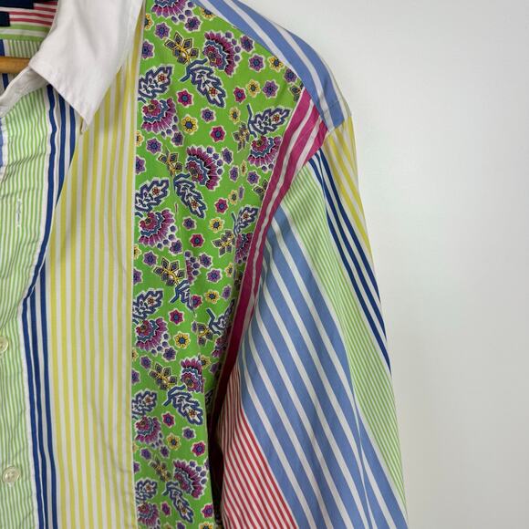 Ralph Lauren Mens VTG Patchwork Rainbow Colorblock Custom Fit Button Up Sz L - Picture 3 of 12